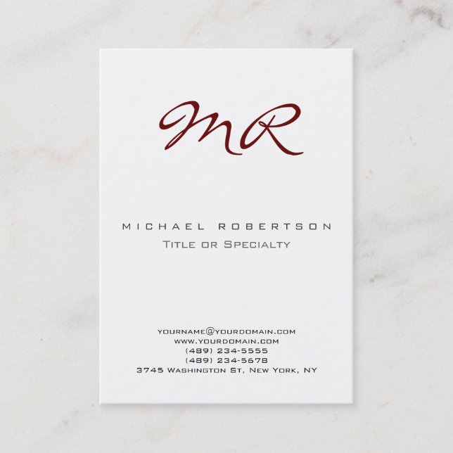 Red Classic Script Monogram Clean Business Card (Front)