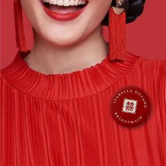 Red Classic Square Double Xi Chinese Wedding Party 6 Cm Round Badge