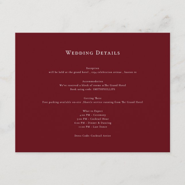 Red Classic Wedding Details Enclosure Card (Front)