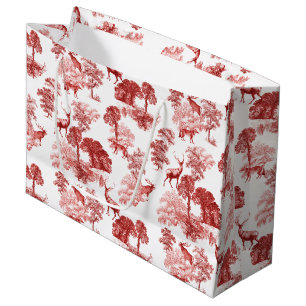 Red Classical French Country Toile Deer Forest Large Gift Bag