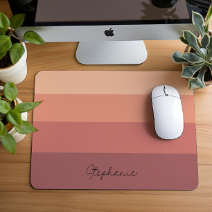Red Clay Striped Minimalist Design With Name Mouse Mat