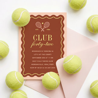 Red Clay Tennis Club Adult Birthday Party Invitation