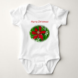 Red Clematis Merry Christmas Baby Bodysuit