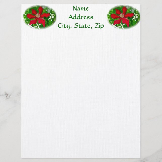 Red Clematis Merry Christmas Customized Letterhead (Front)