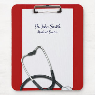 Red Clipboard with Stethoscope Medical Mouse Mat