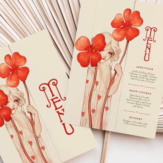 Red Clover Art Nouveau Menu Card (Creator Uploaded)
