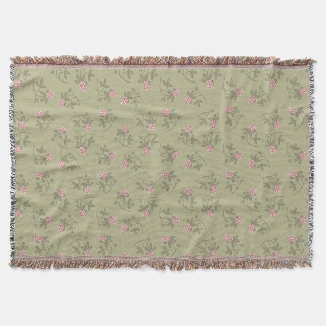 Red clover pattern earth green pink throw blanket (Front)