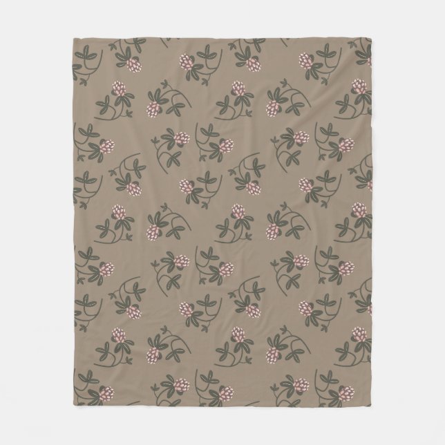 Red clover pattern muted colours fleece blanket (Front)
