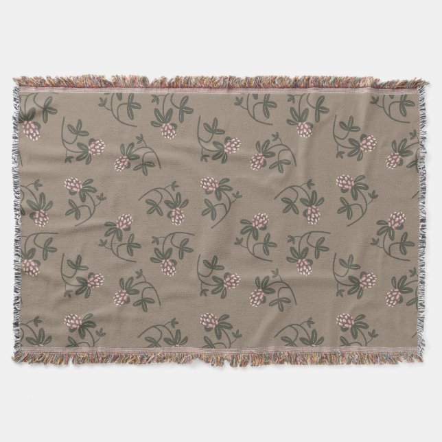 Red clover pattern muted colours throw blanket (Front)