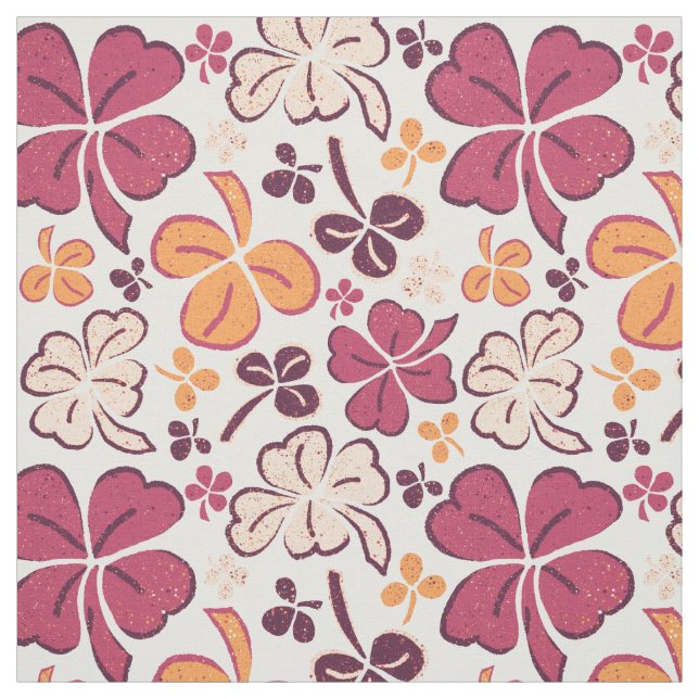 Red Clover Shamrock Pattern St. Patrick`s Day Fabric (Swatch)