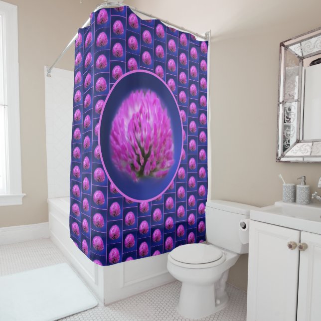 Red Clover Wildflower Abstract Pattern  Shower Curtain (In Situ)