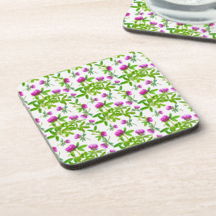 Red Clovers on White Coaster