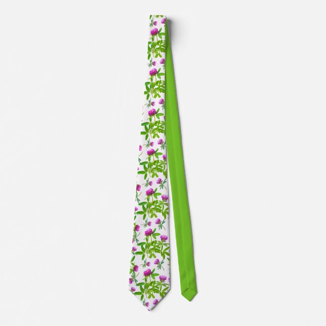 Red Clovers on White Tie (Front)