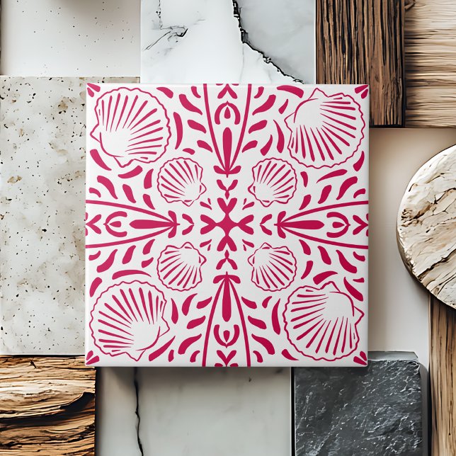 Red Coastal Sheashell Coral Kitchen Backsplash Tile (Red Coastal Sheashell Coral Kitchen Backsplash Ceramic Tile)