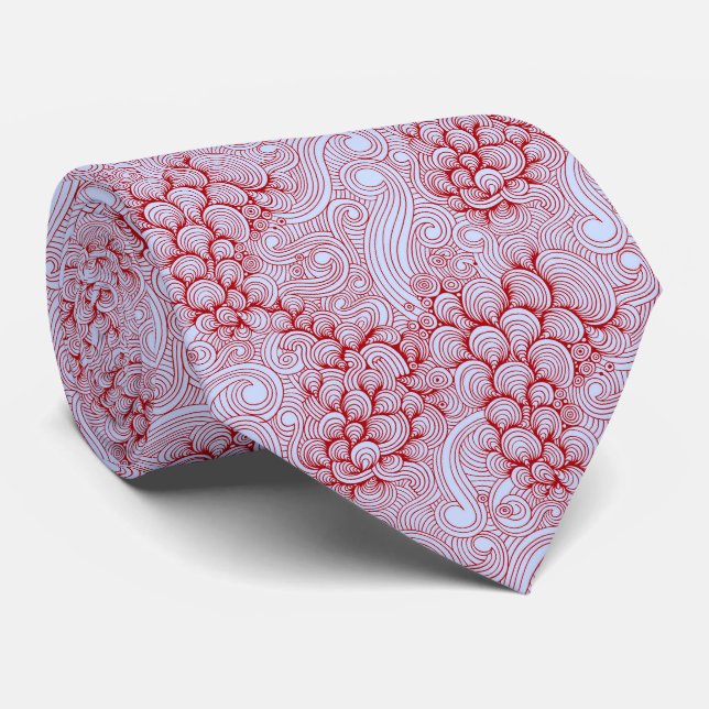 Red Coastal Waves Abstract Pattern Tie (Rolled)