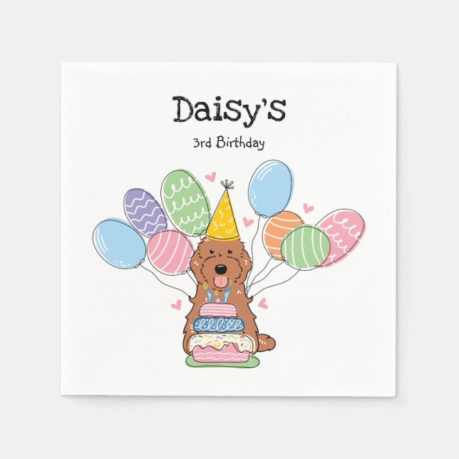 Red Cockapoo Cavapoo Birthday Party Paper Napkin (Front)