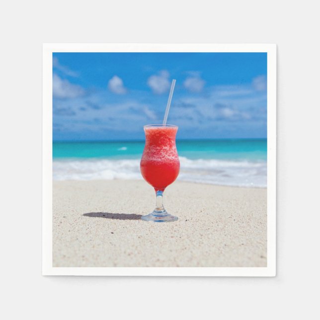 Red Cocktail by the Sea Photo Napkin (Front)