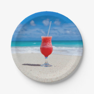Red Cocktail by the Sea Photo Paper Plate