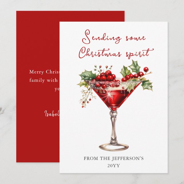 Red Cocktail Christmas Spirit  Holiday Card (Front/Back)