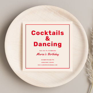 Red Cocktails & Drinks Bold Typography Adult  Invitation