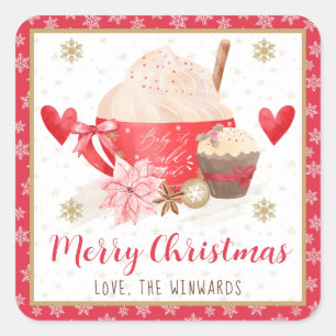 Red Cocoa & Cupcake Merry Christmas Square Sticker