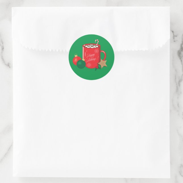 Red Cocoa Mug Green Holiday Stickers (Bag)