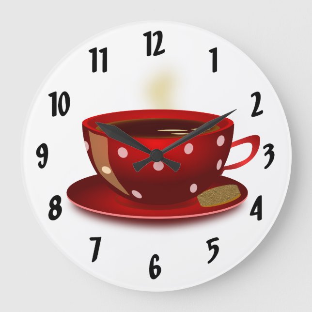 Red Coffee Cup Kitchen Clock (Front)