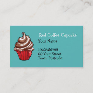 Red Coffee Cupcake teal Business Card