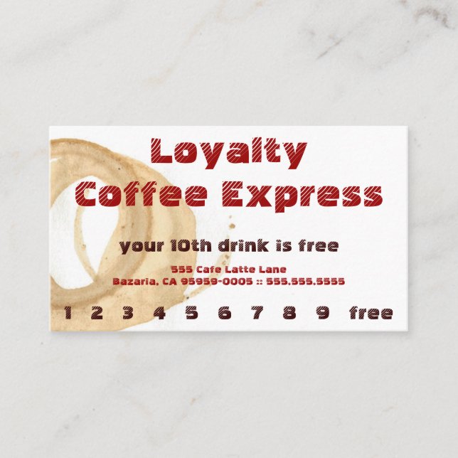 Red Coffee Stain Drink Loyalty Punchcard Card (Front)