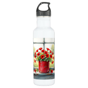 Red Coffee Tin of Red Poppies 710 Ml Water Bottle