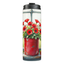 Red Coffee Tin of Red Poppies