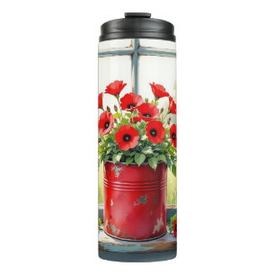 Red Coffee Tin of Red Poppies Thermal Tumbler