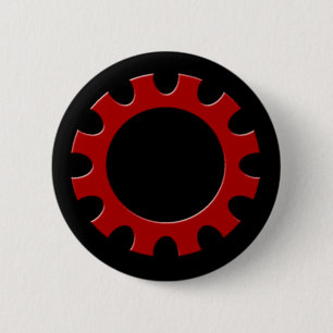 Red Cog Button! 6 Cm Round Badge