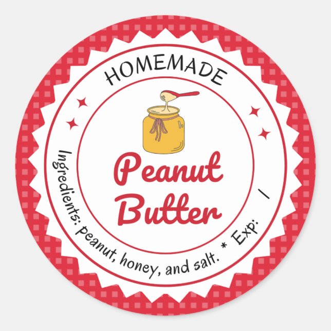 Red Collage Homemade Peanut Butter Plaid Fabric Classic Round Sticker (Front)