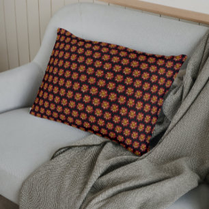 Red Collarette Dahlia Floral Pattern on Black Pillowcase