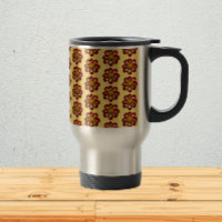 Red Collarette Dahlia Floral Pattern on Yellow