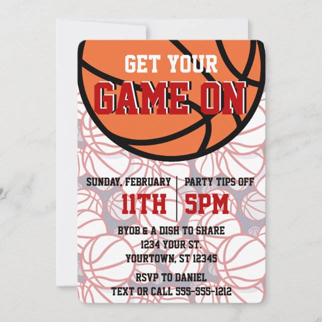 Red College Basketball Watch Party Invitation (Front)