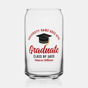 Red College Graduation Personalised Graduate Name Can Glass