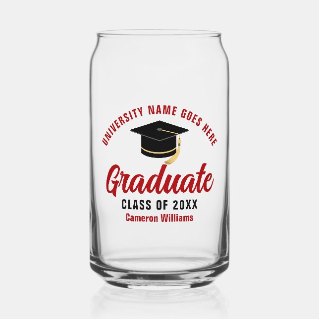 Red College Graduation Personalised Graduate Name Can Glass (Front)