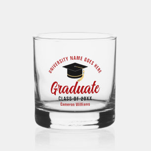 Red College Graduation Personalised Graduate Name Whiskey Glass