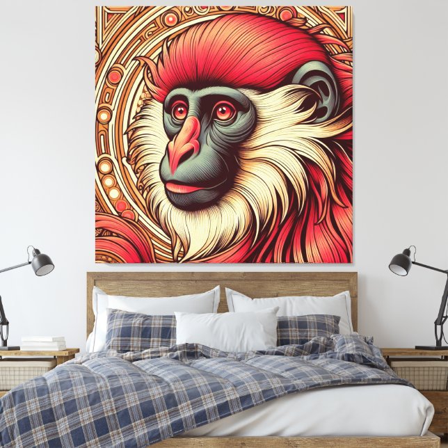 RED COLOBUS MONKEY FRAME ART CANVAS PRINT (Insitu(Bedroom))