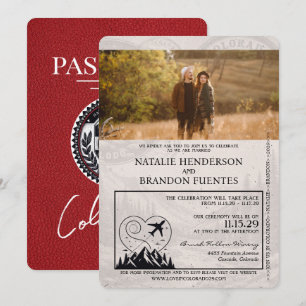 Red Colorado Passport Wedding Invitation