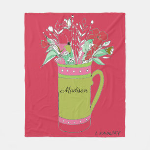 Red Colorful Flowers In Mug womens Fleece Blanket