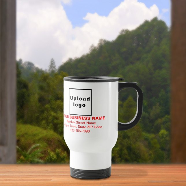 Red Colour Business Brand Texts on Travel Mug (Creator Uploaded)