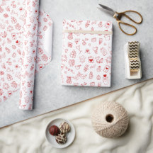 Red Colour Heart Shapes Pattern Wrapping Paper
