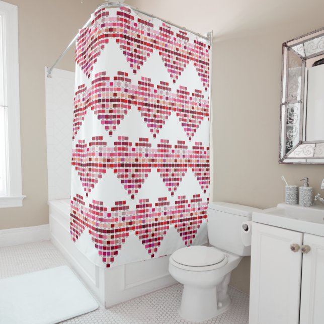 Red Colour Palette, heart shaped red swatches Shower Curtain (In Situ)
