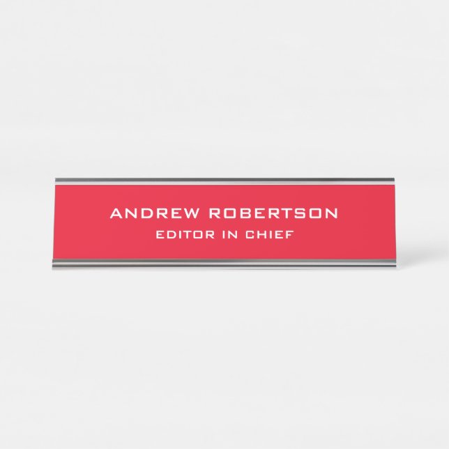 Red Colour Plain Elegant Minimalist Simple Desk Name Plate (Front)