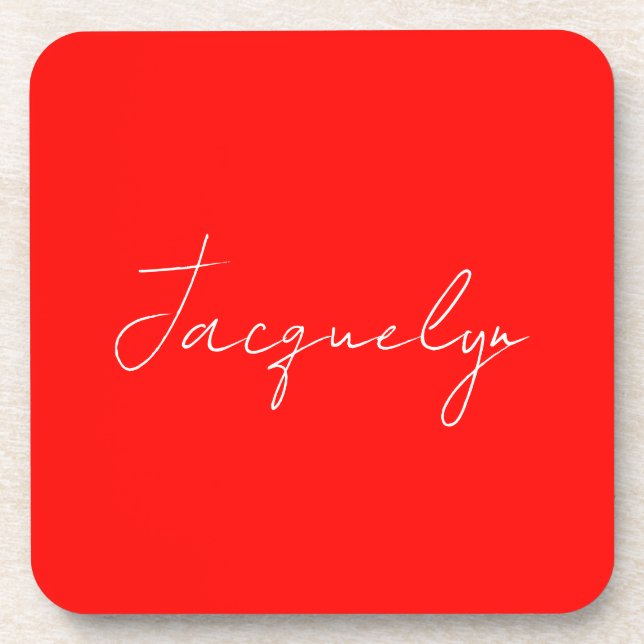 Red Colour Plain Elegant Modern Minimalist Name Coaster (Front)