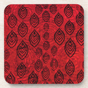 Red colour rain / water drops shapes pattern coaster