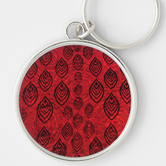 Red colour rain / water drops shapes pattern key ring (Front)